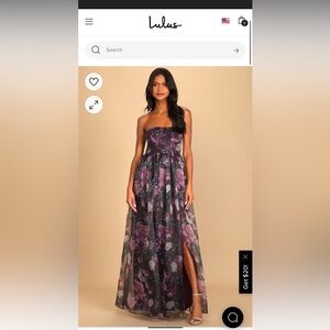 Lulus purple floral print bustier maxi dress.